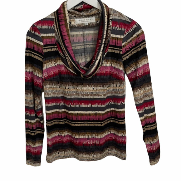 Trina Turk Graphic Stripe Silk Cowl Neck Stretch Top SZ S - Picture 1 of 5